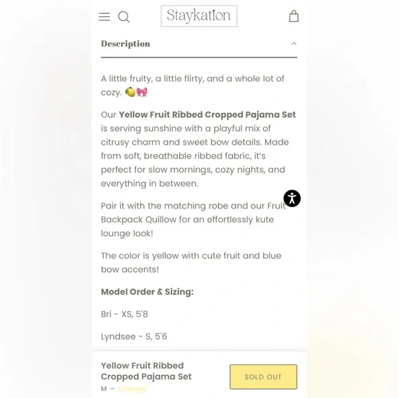 Staykation - Sold Out - Yellow Fruit Ribbed Cropped Pajama Set with Blue bows - Picture 2 of 4